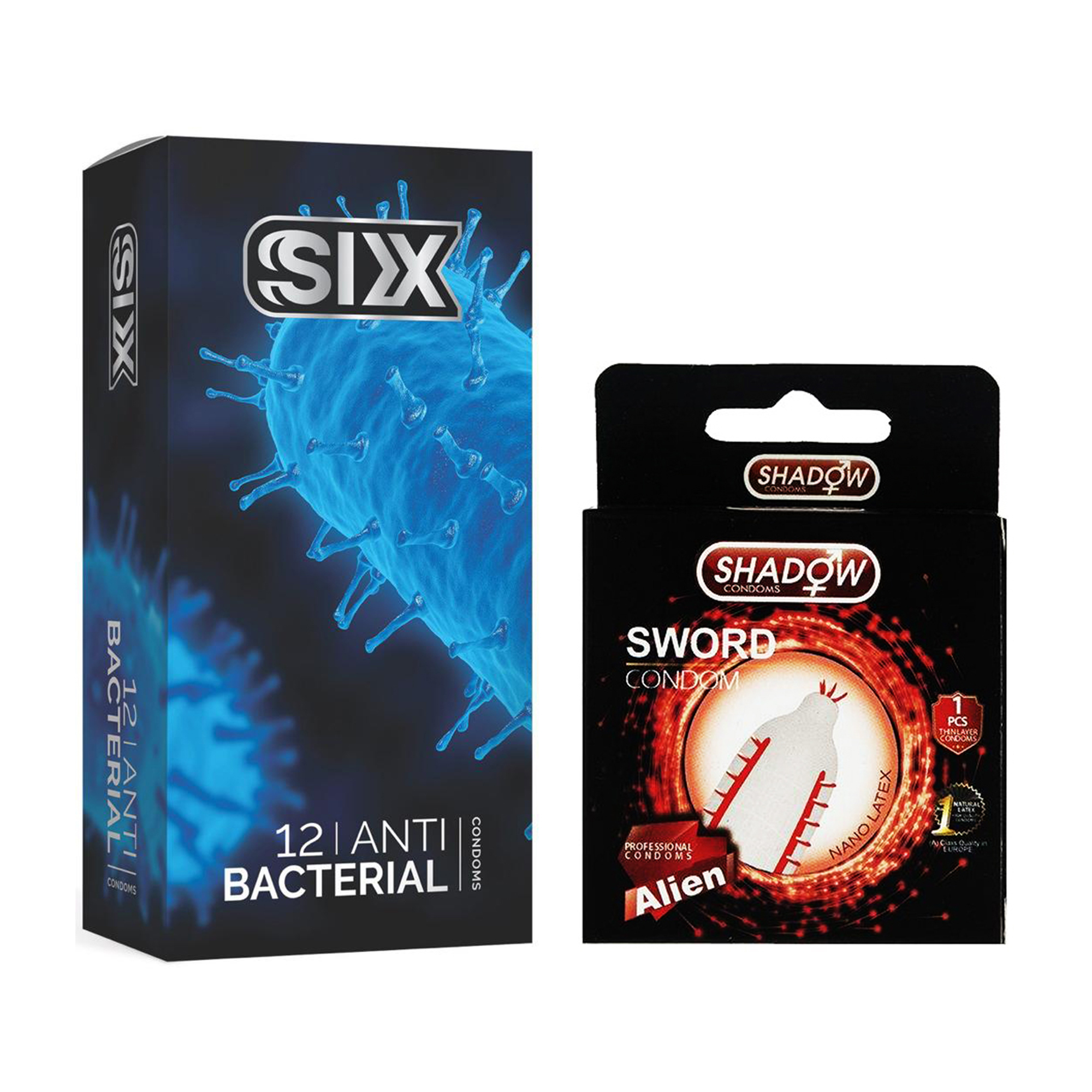 کاندوم سیکس مدل Anti Bacterial بسته 12 عددی به همراه کاندوم شادو مدل Sword 
