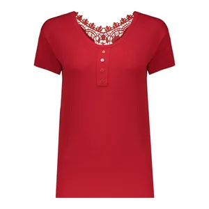 بلوز آستین کوتاه زنانه مدل پشت گیپور دار کد 110403.4