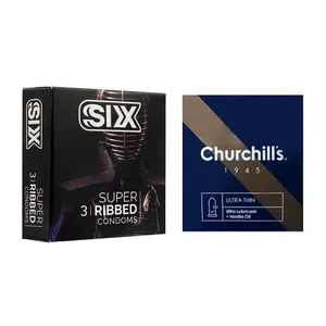 کاندوم چرچیلز مدل Ultra Thin بسته 3 عددی به همراه کاندوم سیکس مدل شیاردار بسته 3 عددی