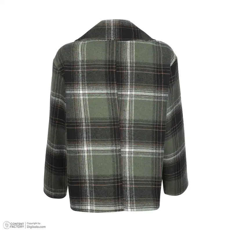 کت زنانه ژیار مدل چهارخانه پشمی یقه انگلیسی رنگ سبز