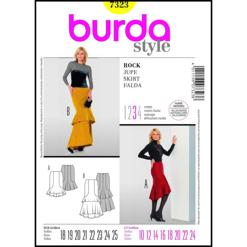 الگو خیاطی دامن زنانه بوردا استایل کد 7323سایز 36 تا 50 متد مولر