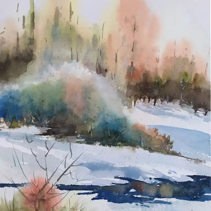 نقاشی آبرنگ طرح زمستان کد 125