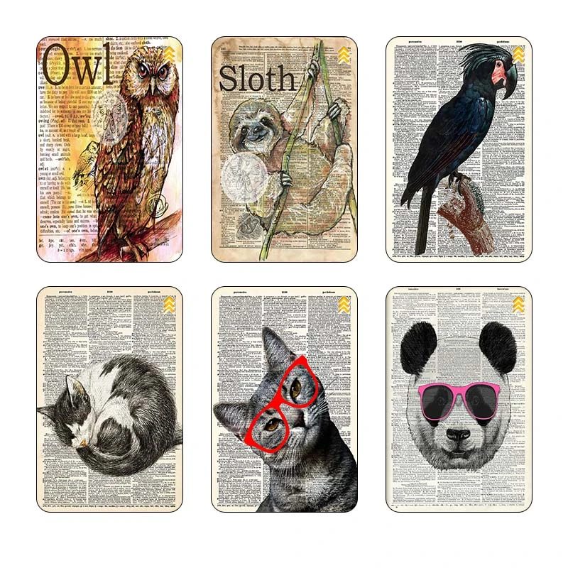 استيکر کارت کارنيکا طرح روزنامه وینتج حیوانات Vintage Newspaper Animals کد 27754 مجموعه 6 عددی