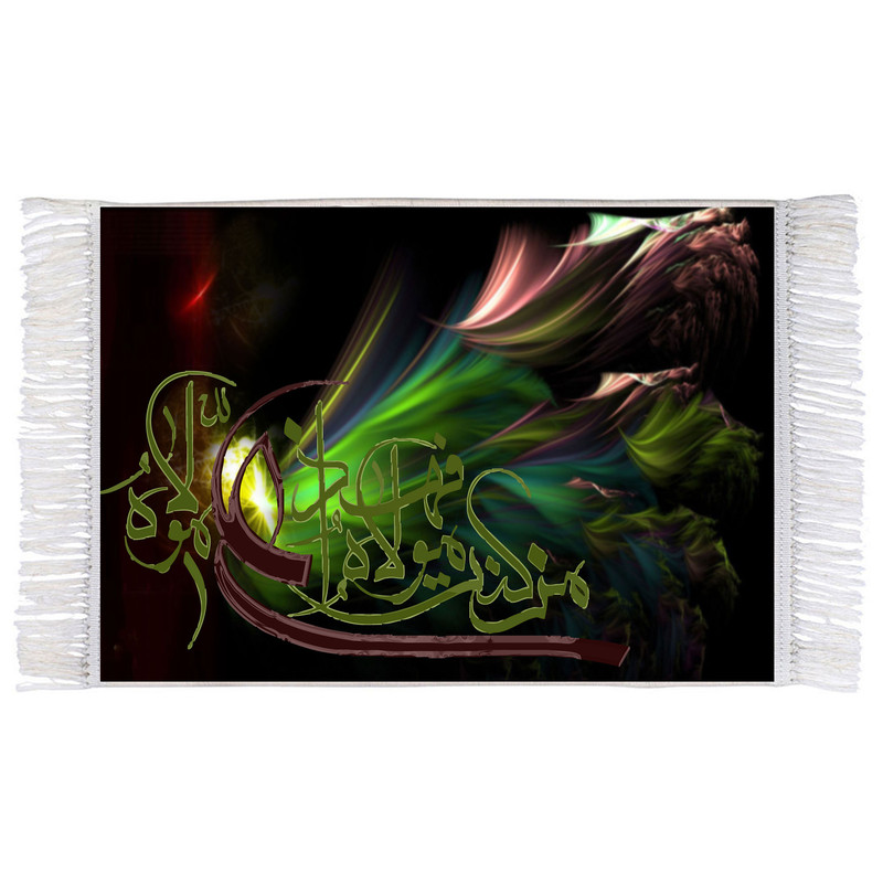 فرش ماشینی دیوارکوب اطلس آبی مدل من کنت مولاه فهذا علی مولاه کد T4138 