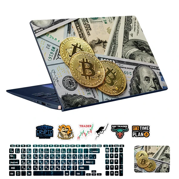 استیکر لپ تاپ توییجین و موییجین طرح Bitcoin کد 29 مناسب برای لپ تاپ 15.6 اینچ به همراه برچسب حروف فارسی کیبورد