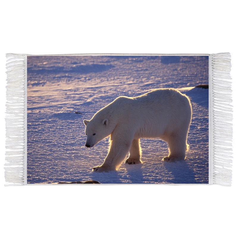 فرش ماشینی دیوارکوب اطلس آبی طرح خرس قطبی مدل T2044 