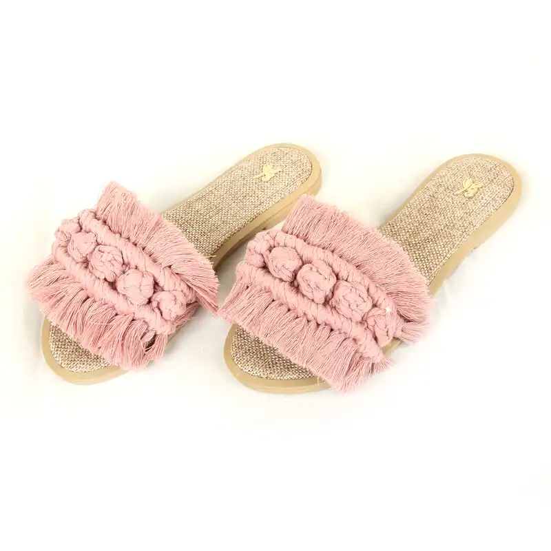 صندل زنانه مدل مکرومه رنگ کالباسی