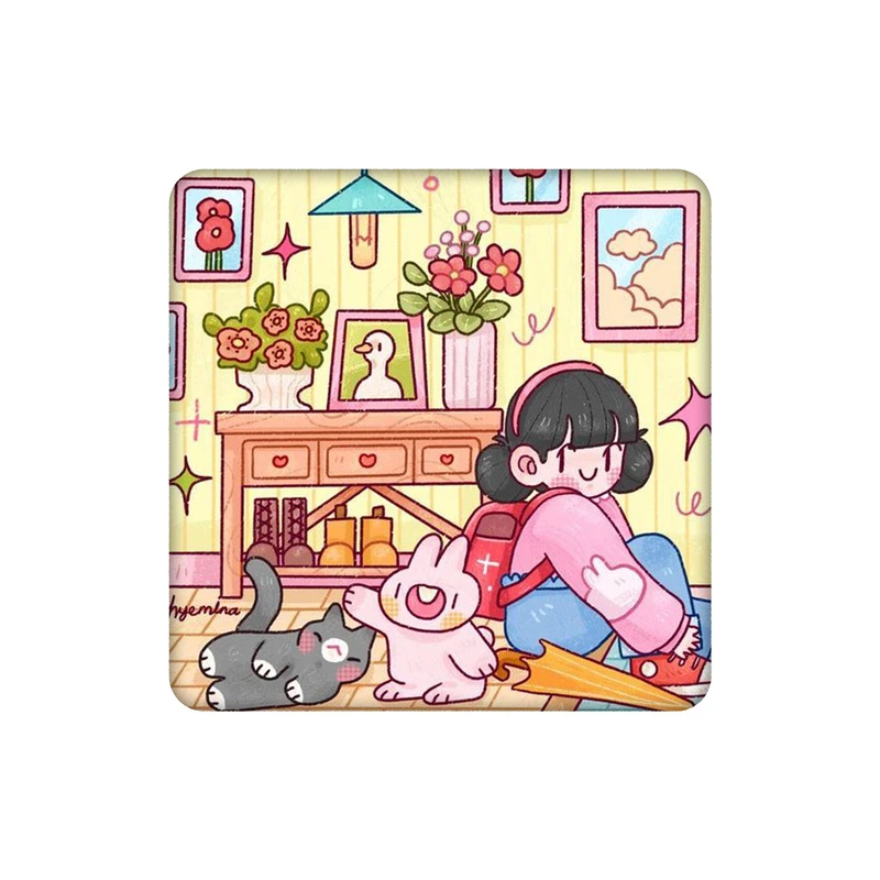 زیرلیوانی طرح اتاق دخترمدرسه ای با گربه و خرگوشش کد 9817183