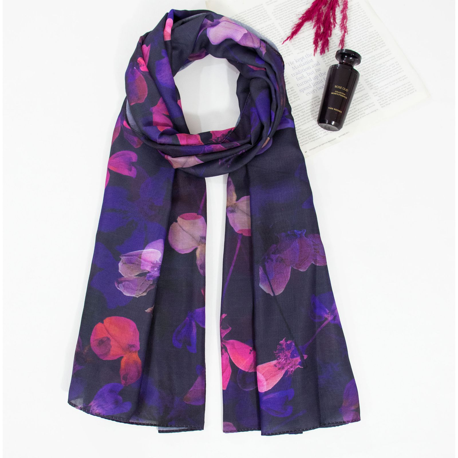 شال زنانه مدل نخی جدید بهاری طرح برگ ریز کد ANA-2273 -  - 2