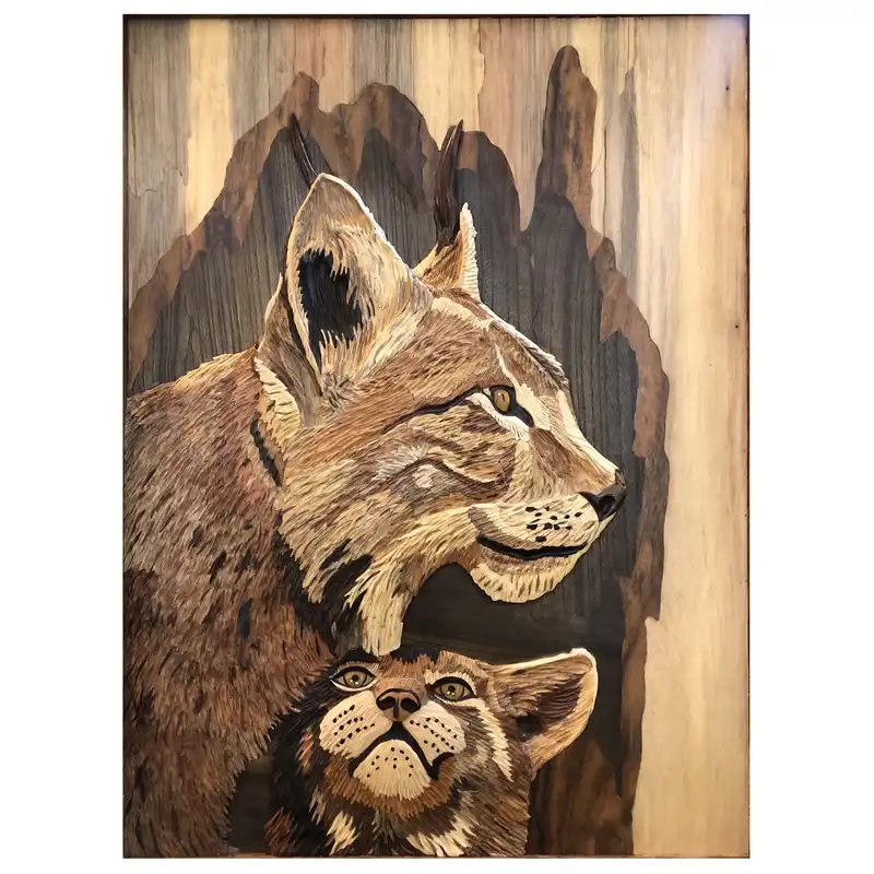 تابلو معرق کاری مدل معرق منبت طرح گربه سیاه گوش