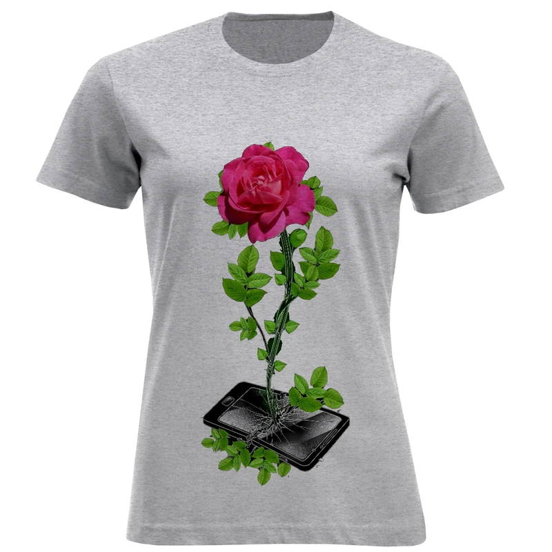 تی شرت آستین کوتاه زنانه مدل گل رز D258