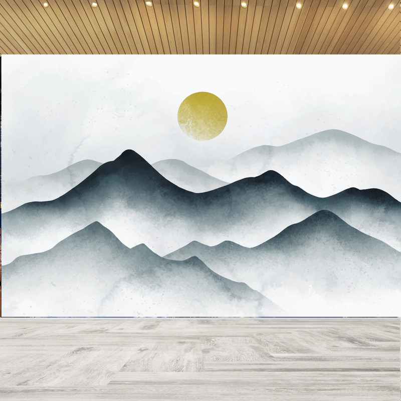 کاغذ دیواری طرح مینیمال مدل خورشید و کوه کد c52