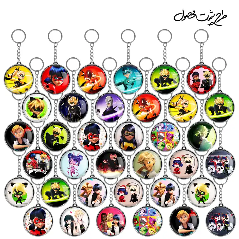 جاکلیدی خندالو طرح دختر کفشدوزکی و پسر گربه ای مدل دوطرفه کد 63 مجموعه 36 عددی