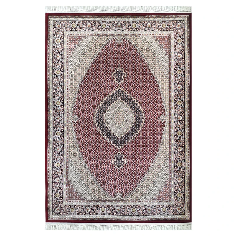 فرش ماشینی 700 شانه فرش مشهد زمینه لاکی حاشیه سرمه ای مدل 722834