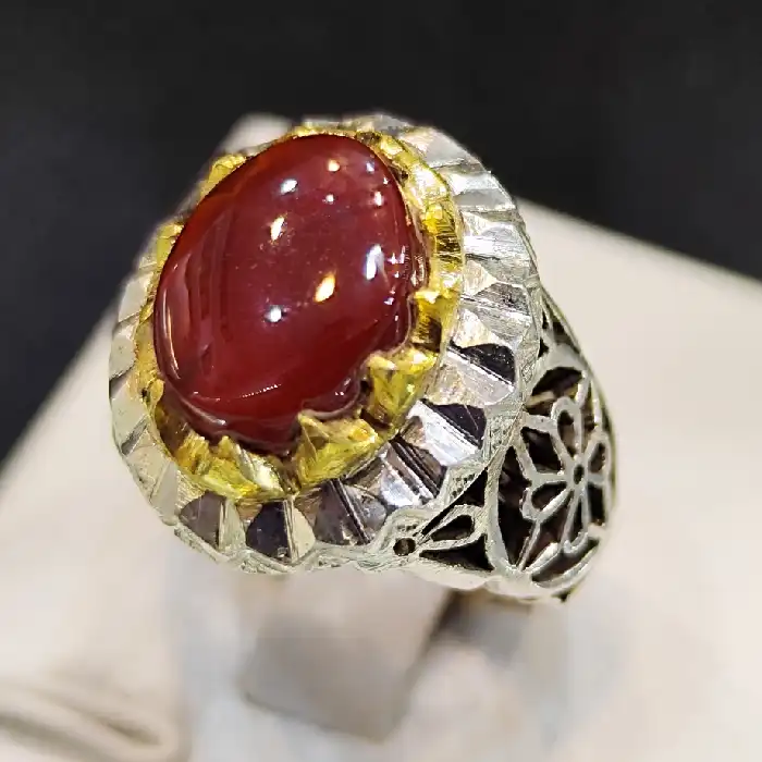 انگشتر نقره مردانه مدل سنگ عقیق یمانی کد 60