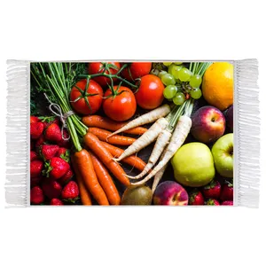 فرش ماشینی دیوارکوب اطلس آبی مدل میوه مدل T1198