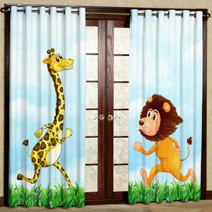 پرده مدل حیوانات هازان پانچی کد 4486 سایز 140x200 سانتی متر