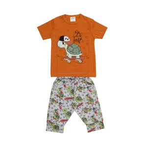 ست تی شرت و شلوارک بچگانه طرح لاک پشت مدل 20364 رنگ نارنجی