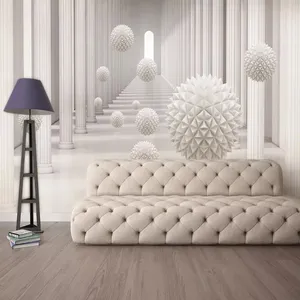 پوستر دیواری سه بعدی مدل تونل ستون گوی سفید DVRF2118