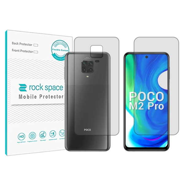 محافظ صفحه نمایش شفاف راک اسپیس مدل HyGEL مناسب برای گوشی موبایل شیائومی Poco M2 Pro به همراه محافظ پشت