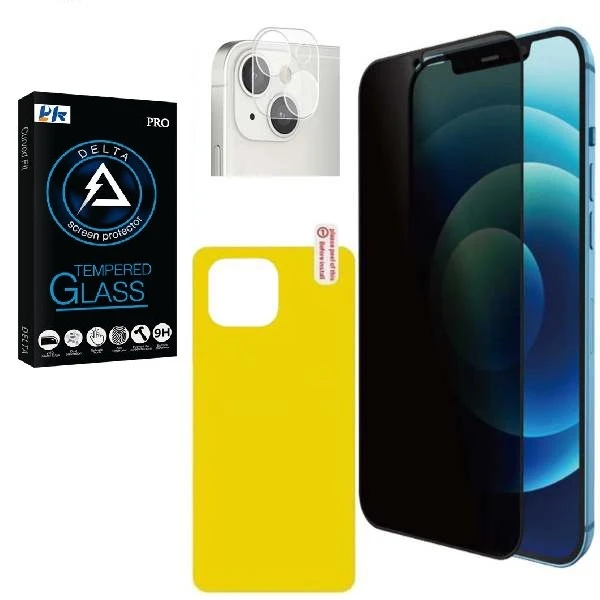 محافظ صفحه نمایش حریم شخصی پي كي مدل PRVC مناسب برای گوشی موبایل اپل Iphone 13 به همراه محافظ پشت گوشی و محافظ لنز دوربین