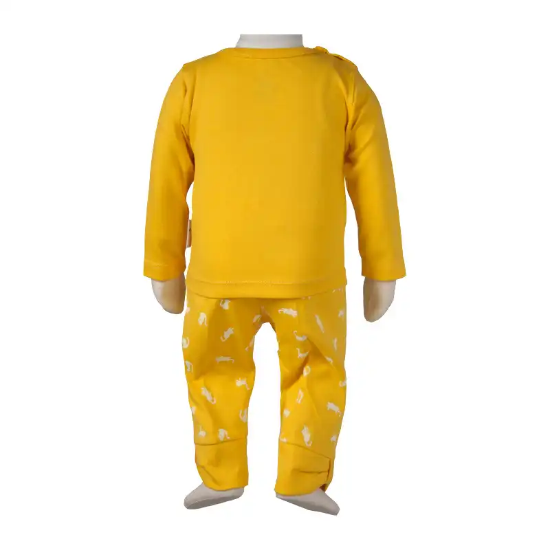 ست تی شرت آستین بلند و شلوار نوزادی آدمک کد 119932 رنگ زرد