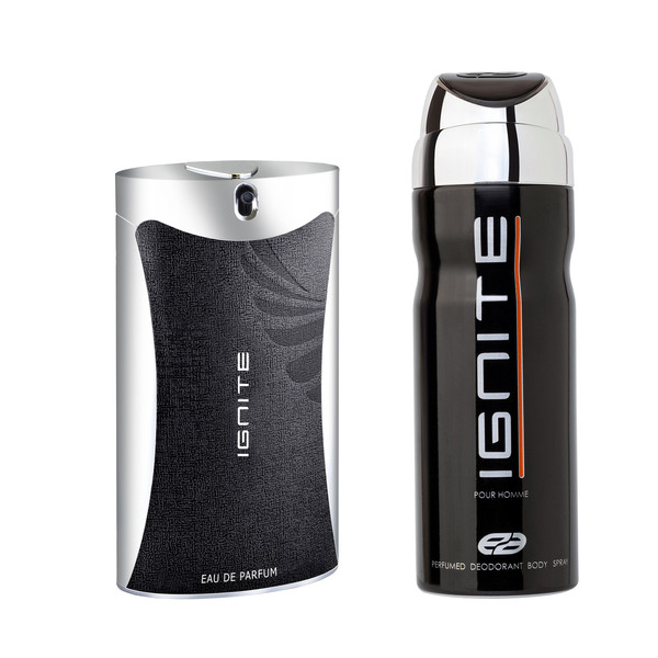 ادو تویلت مردانه عماد آرا مدل IGNITE حجم 75 میلی لیتر به همراه اسپری خوشبو کننده بدن مردانه عماد آرا مدل Ignite حجم 200 میلی لیتر
