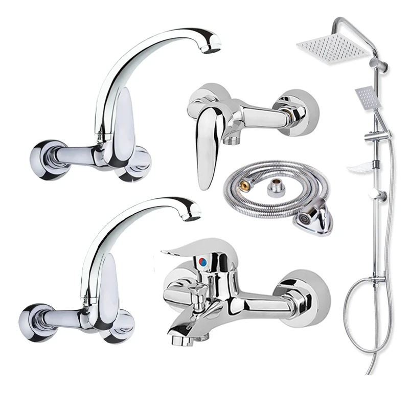 ست شیرالات شیرآلات بهداشتی و ساختمانی توفیق مدل اوج دیواری مجموعه 6 عددی