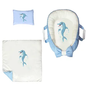 سرویس خواب سه تکه نوزاد ناریکو مدل گارد محافظ دار طرح دلفین کد 056
