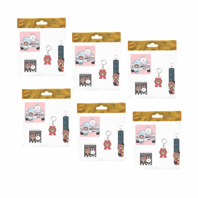 بسته لوازم تحریر مدل  4 تکه چوبی طرح خرسی استیکر کد1 مجموعه 6 عددی