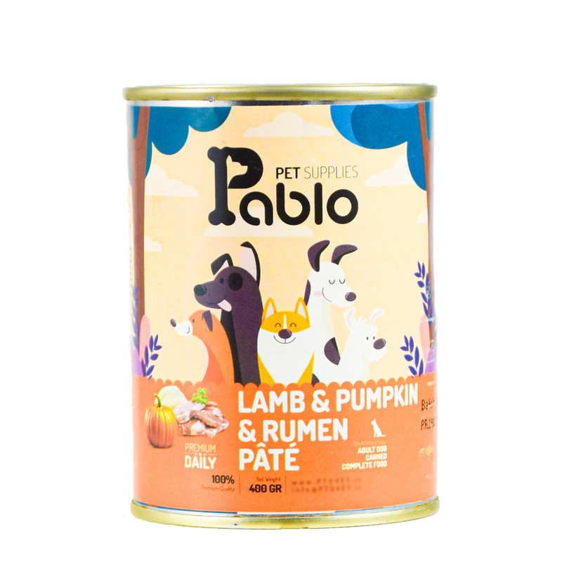 کنسرو غذای سگ پابلو مدل گوشت ، سیرابی و کدو تنبل وزن 400 گرم