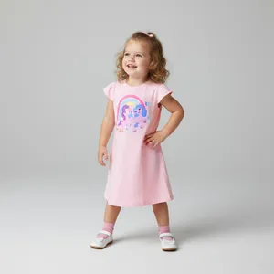 پیراهن آستین تا روی شانه یقه گرد دخترانه مای لیتل پونی مدل 6291