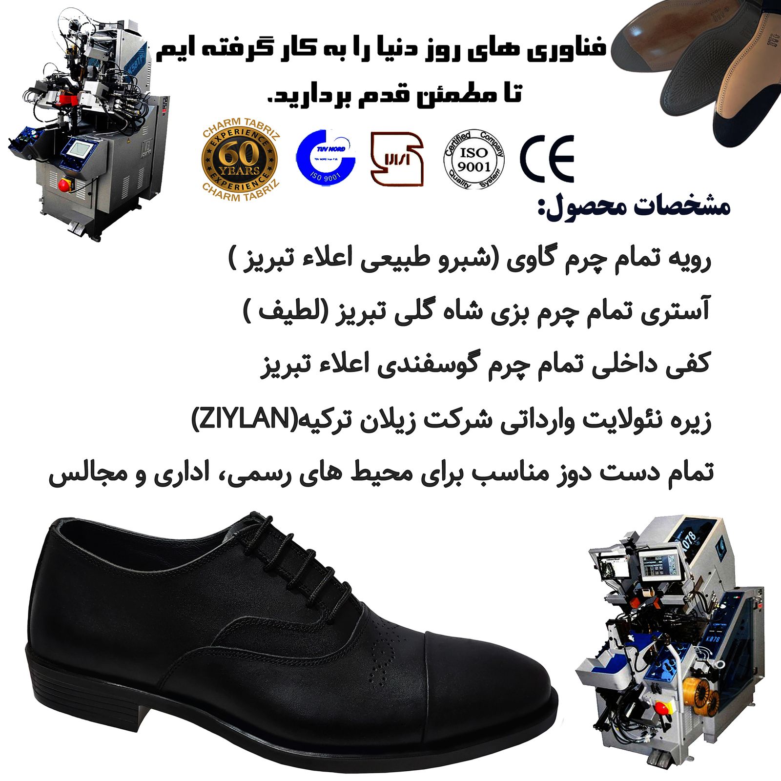 کفش طبی مردانه چرم تبریز مدل لاکچری رنگ مشکی -  - 9