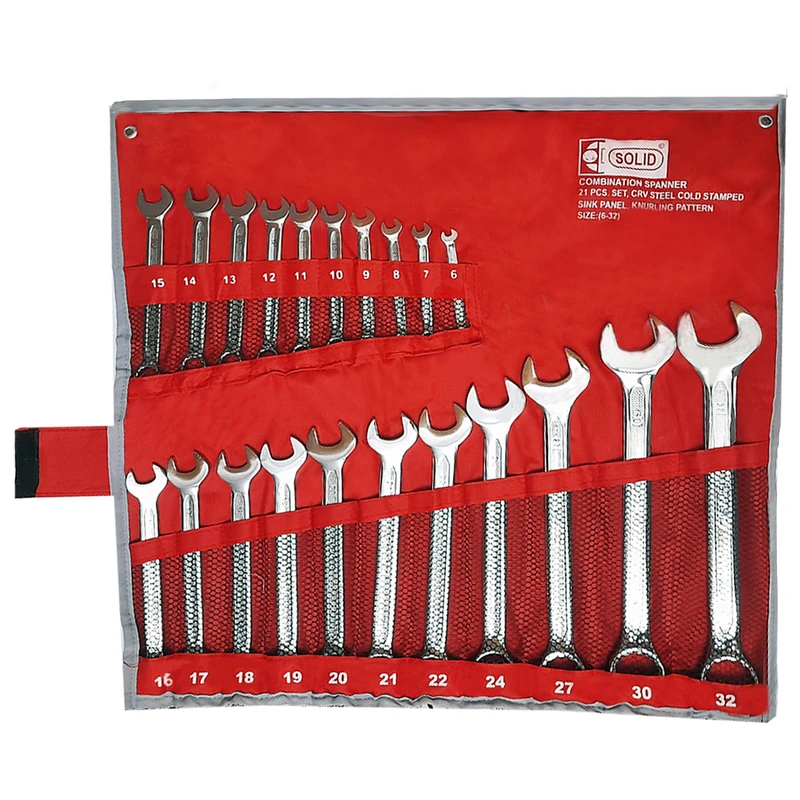آچار یک سر تخت یک سر رینگی سولید مدل HT - 210 مجموعه 21 عددی 