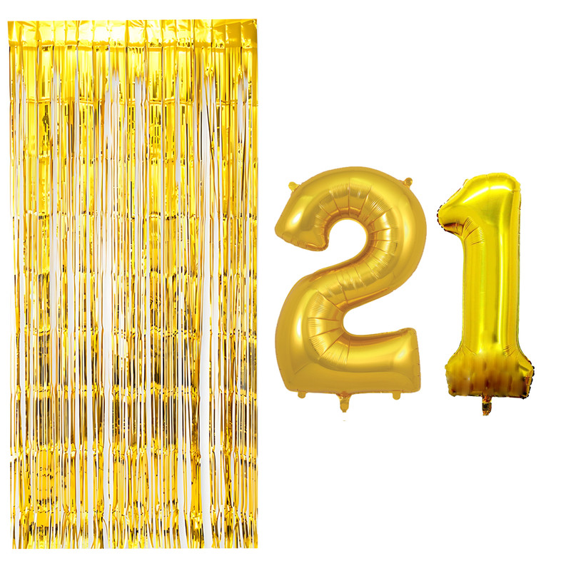 بادکنک فویلی مسترتم طرح عدد 21 به همراه پرده تزئینی بسته 3 عددی