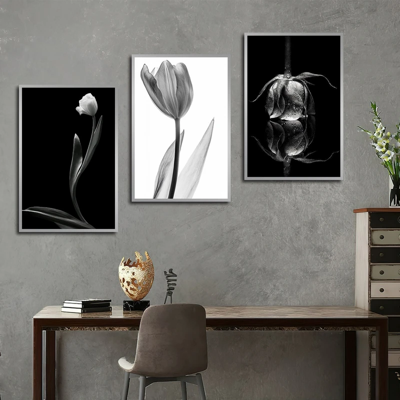 تابلو ساده بکلیت طرح طبیعت و گل مدل شاین اکلیلی SI-2987 فریم نقره ای مجموعه 3 عددی