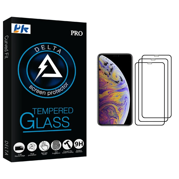 محافظ صفحه نمایش پی کی مدل Delta Glass مناسب برای گوشی موبایل اپل iPhone XS Max بسته سه عددی