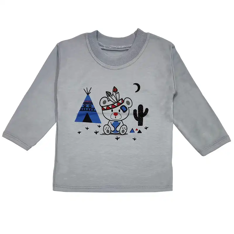 ست تی شرت آستین بلند و شلوار بچگانه مدل خرس سرخپوست کد 3712 رنگ فیلی