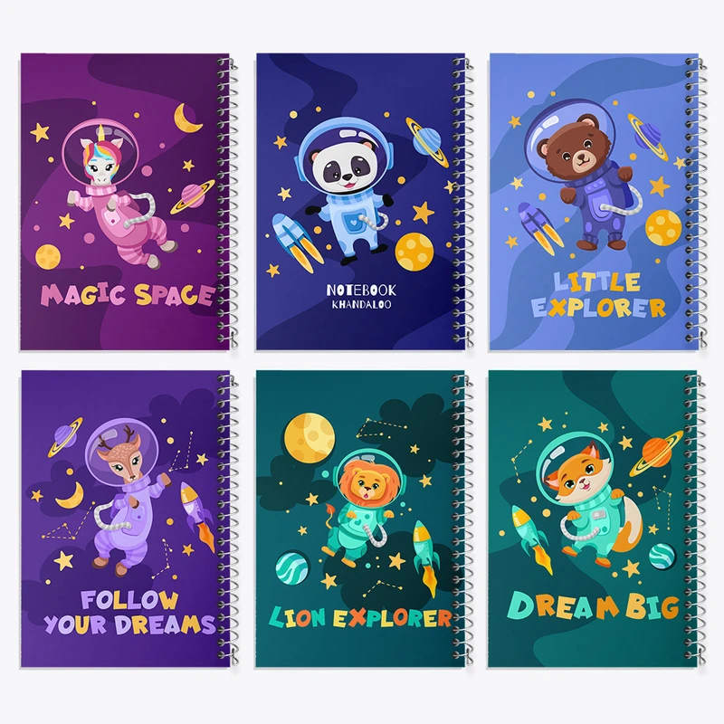 دفتر نقاشی 50 برگ خندالو طرح حیوانات فضانورد کد 61 مجموعه 6 عددی