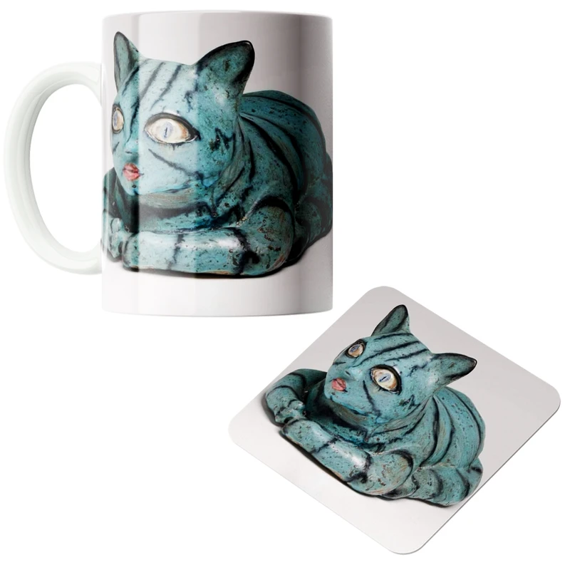 ماگ مدل گربه سیاه کد 136 به همراه زیرلیوانی