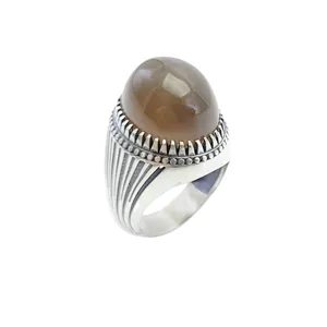 انگشتر نقره مردانه مدل عقیق دودی دامله کد 46148