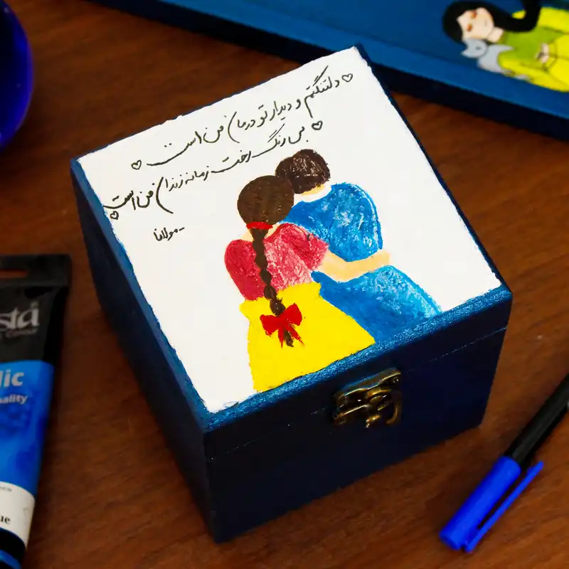 جعبه هدیه چوبی طرح عاشقانه و شعر کد 600