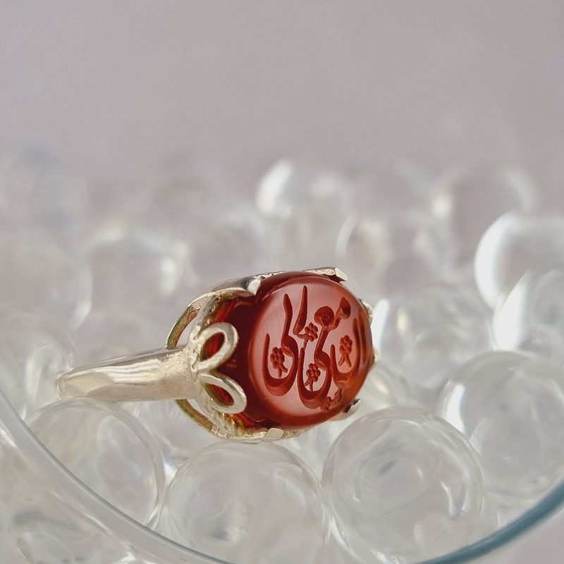 انگشتر نقره عقیق زنانه ملک زیور مدل سنجاقک طرح حکاکی ان معی ربی کد 128