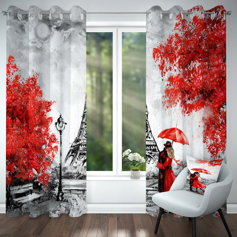 پرده پانچی مدل برج ایفل کد 4348 سایز 140x280 سانتی متر