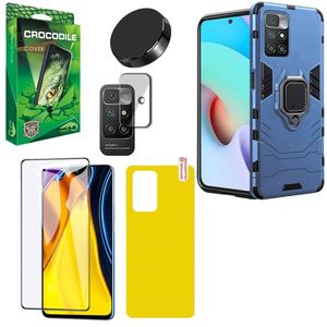 کاور کروکودیل مدل C-GHB-BNDL مناسب برای گوشی موبایل شیائومی Redmi 10 به همراه محافظ صفحه نمایش و محافظ لنز دوربین و برچسب محافظ پشت گوشی و پایه نگهدارنده آهنربایی