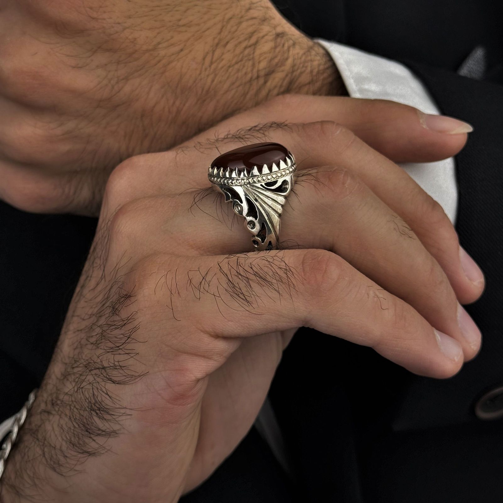 انگشتر نقره مردانه مدل رکاب اره کاری دست ساز کد AM_04588 -  - 2