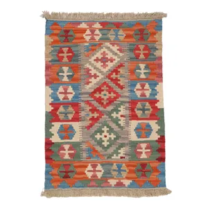 گلیم دستبافت نیم متری مدل قشقایی کد 4040724 زمینه رنگارنگ