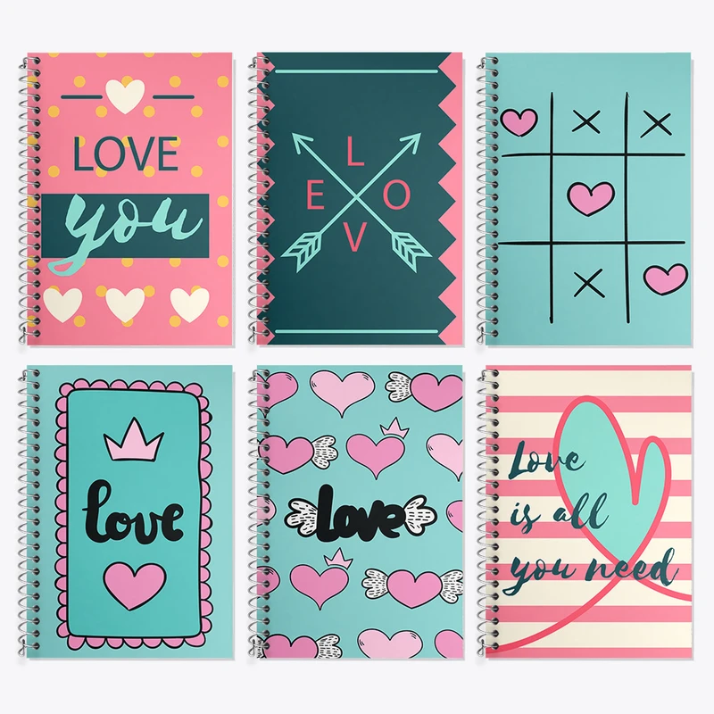 دفتر زبان 50 برگ خندالو مدل دو خط طرح عاشقانه (Love) کد 24 مجموعه 6 عددی