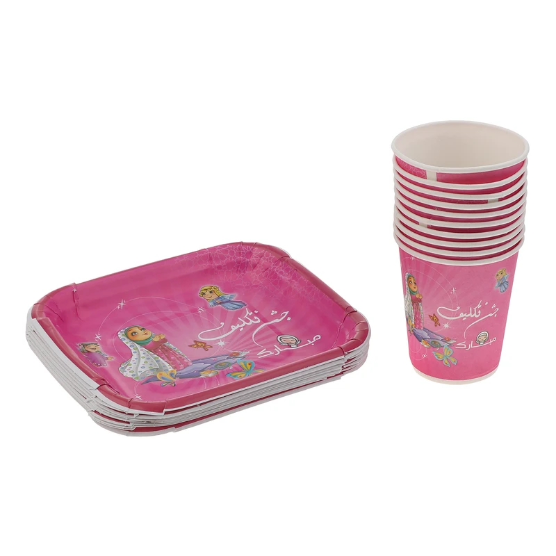 پیش دستی و لیوان یکبار مصرف مدل جشن تکلیف بسته 40 عددی