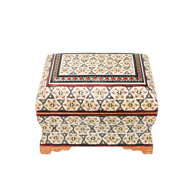 جعبه جواهرات خاتم کاری چوبی صنایع دستی فاخر مدل تمام خاتم طرح ممتاز کد FullHQ1188 